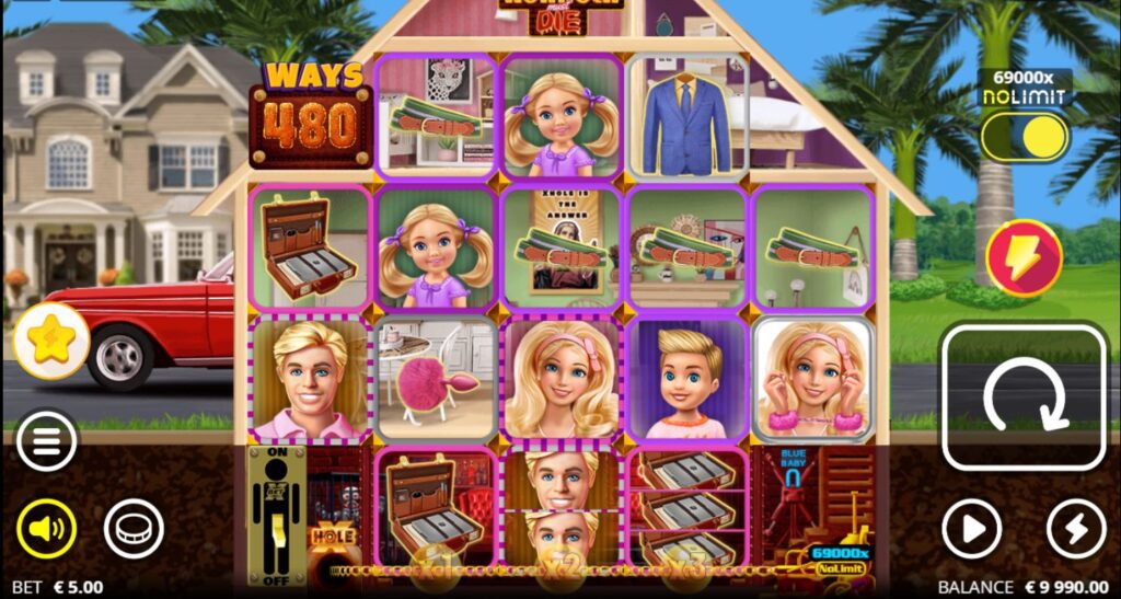 Kenneth Must Die slot game interface showing 2-4-4-4-2 reel layout with Big Balls multiplier